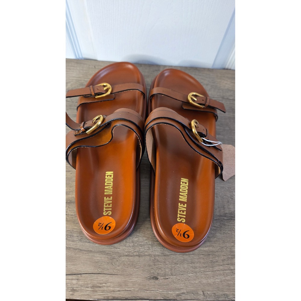 Steve Madden Brown Leather Double Buckle Slide Sandals-worn twice - Picture 3 of 5